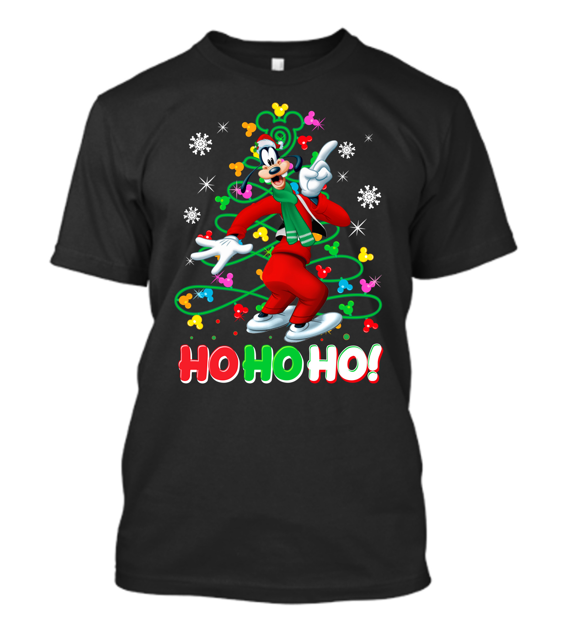 Goofy Christmas Ho Ho Ho Celebration With Snowflakes And Colorful T-Shirt