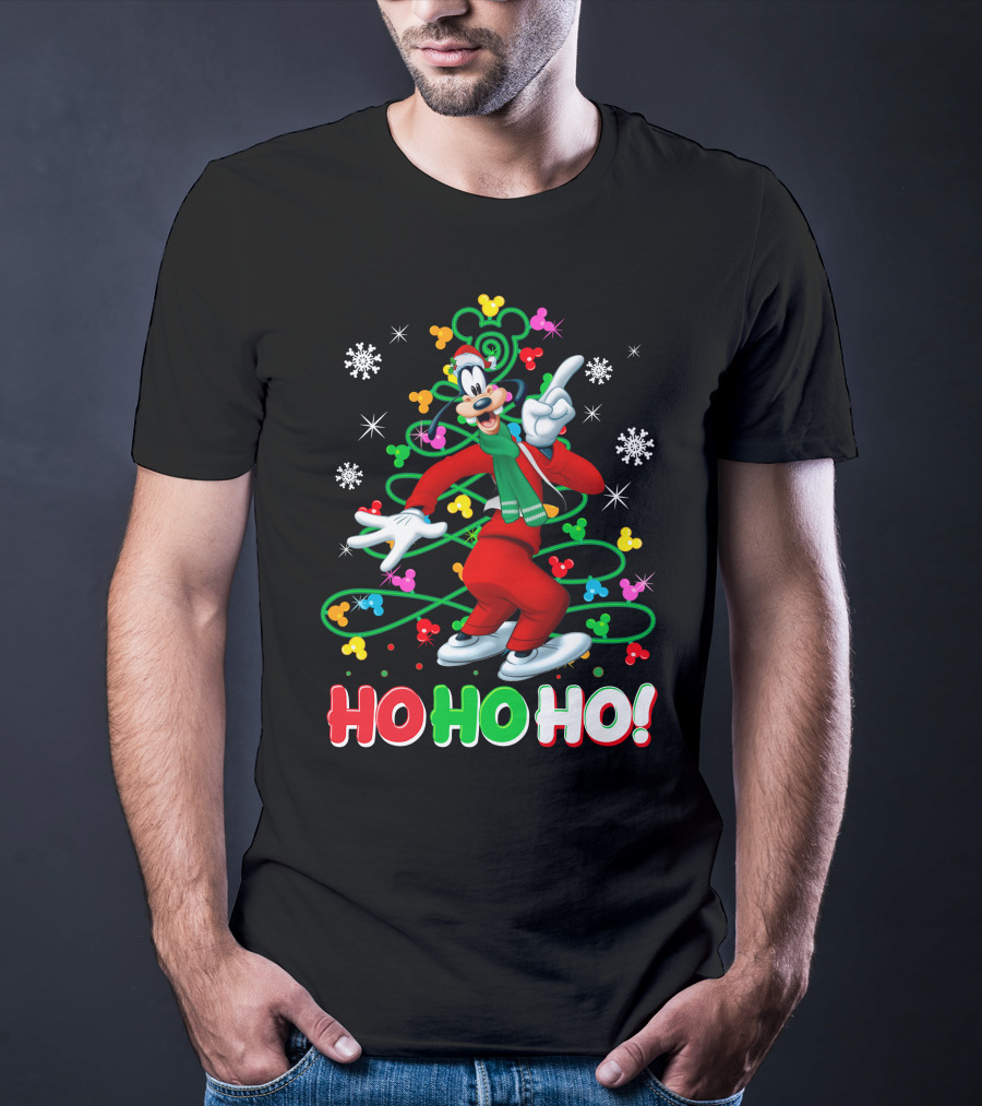 Goofy Christmas Ho Ho Ho Celebration With Snowflakes And Colorful T-Shirt