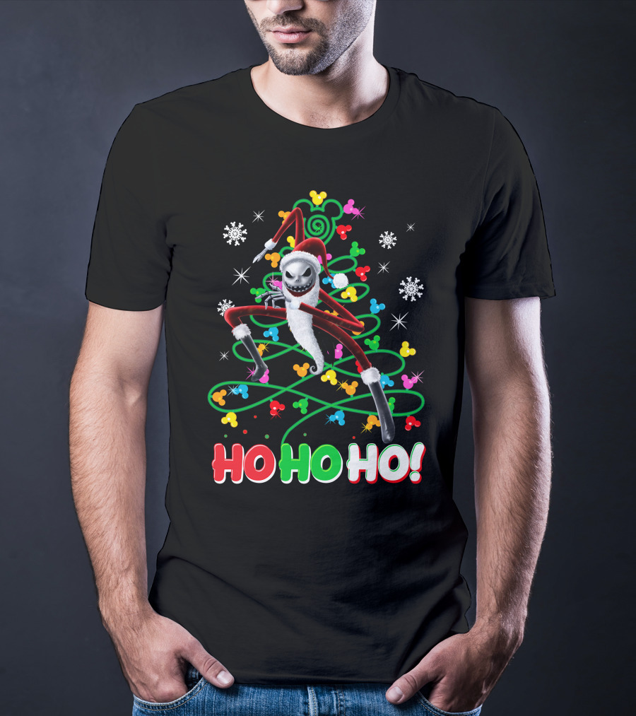 Jack Skellington Christmas Ho Ho Ho Santa Costume Snowflakes Disney Holiday T-Shirt
