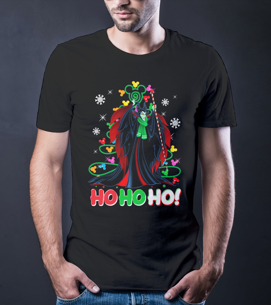 Maleficent Christmas Ho Ho Ho Snowflakes And Mickey Ears T-Shirt