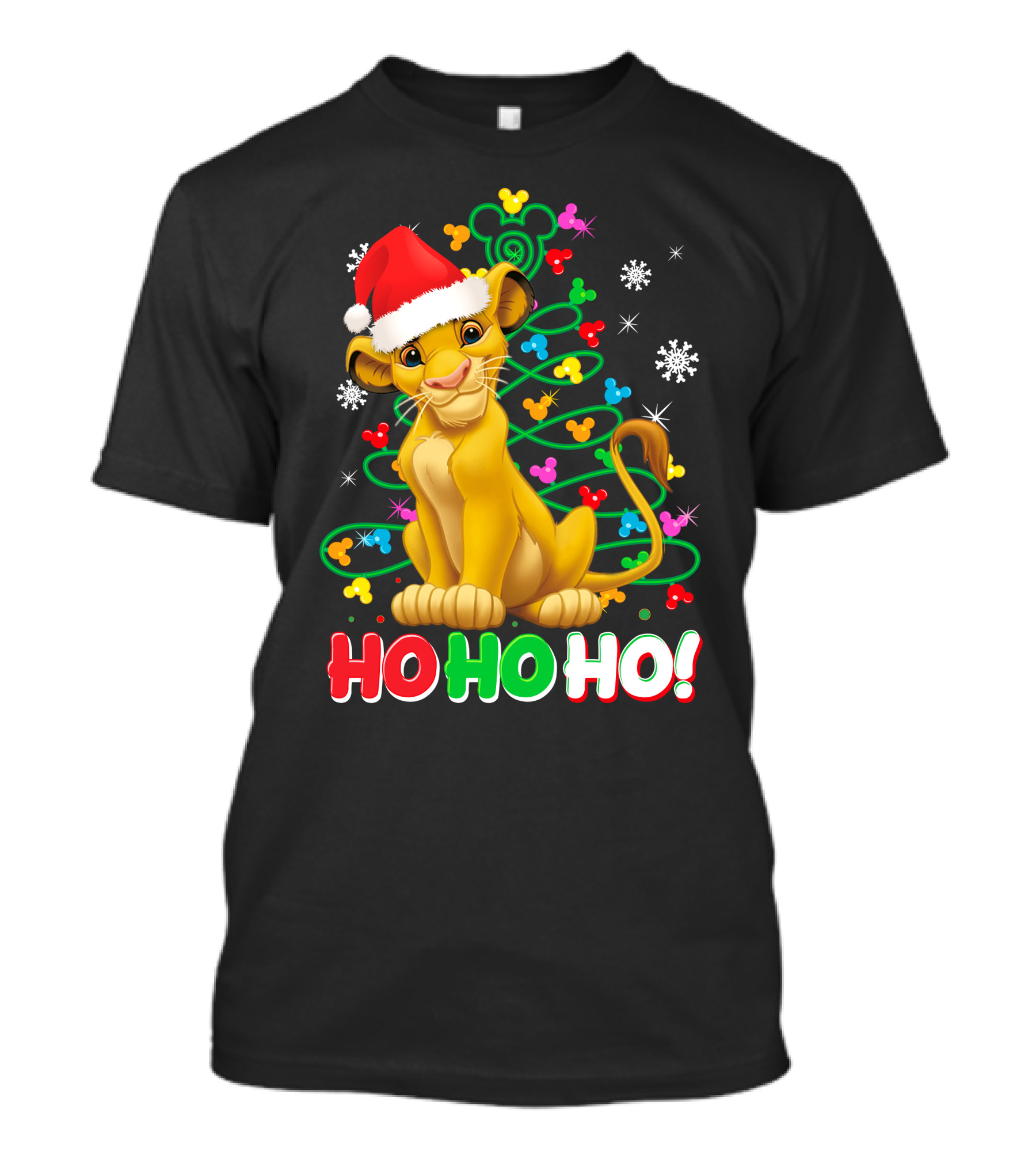 Simba Christmas Tree Ho Ho Ho Snowflakes Santa Hat T-Shirt