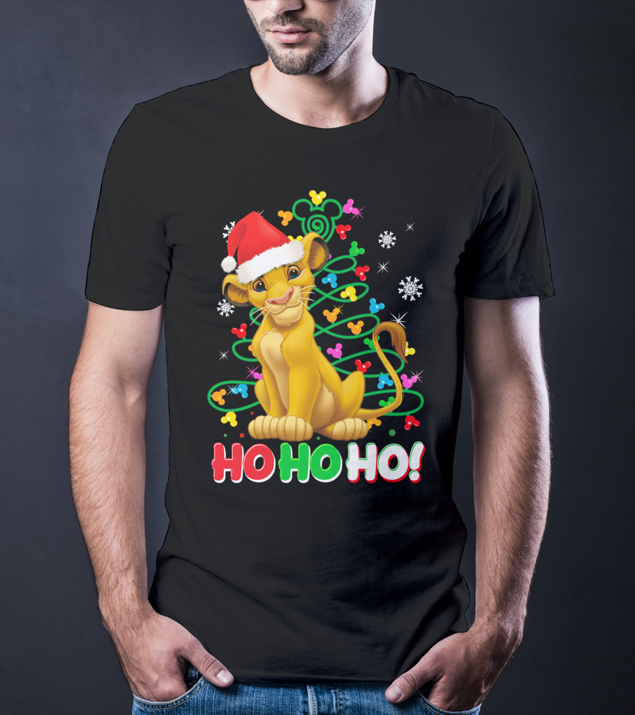 Simba Christmas Tree Ho Ho Ho Snowflakes Santa Hat T-Shirt