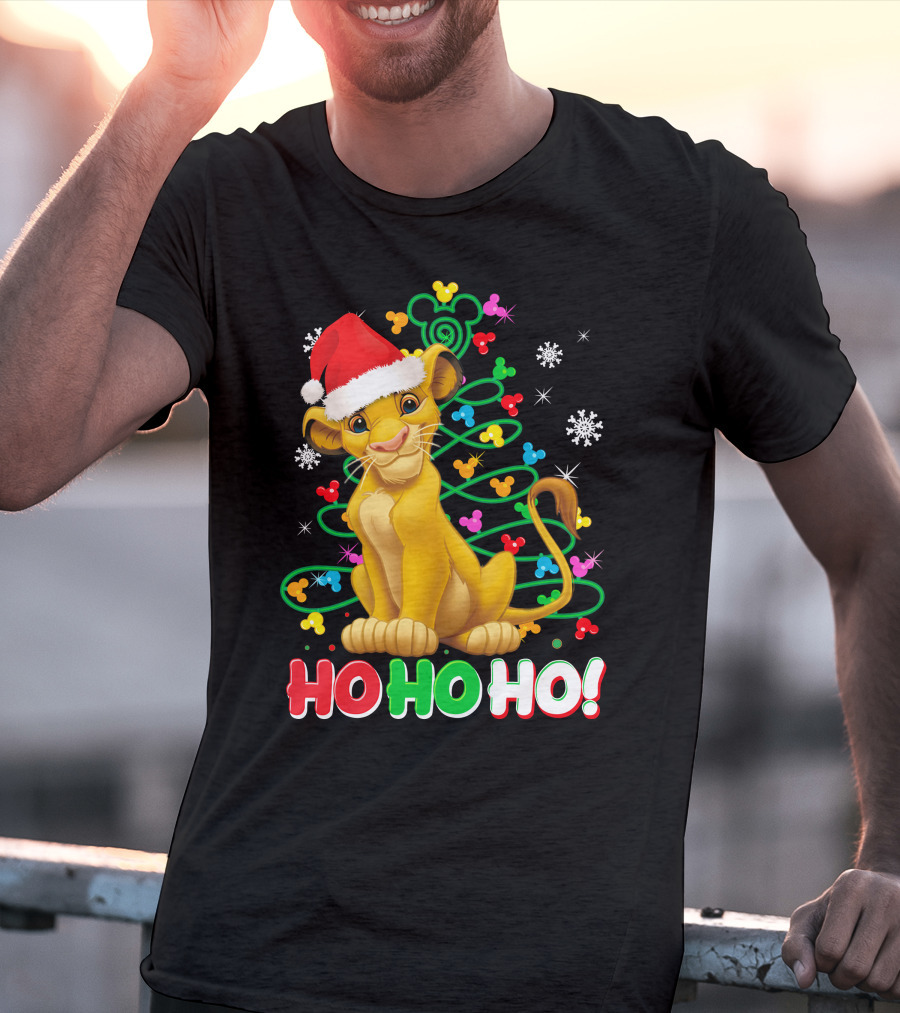 Simba Christmas Tree Ho Ho Ho Snowflakes Santa Hat T-Shirt