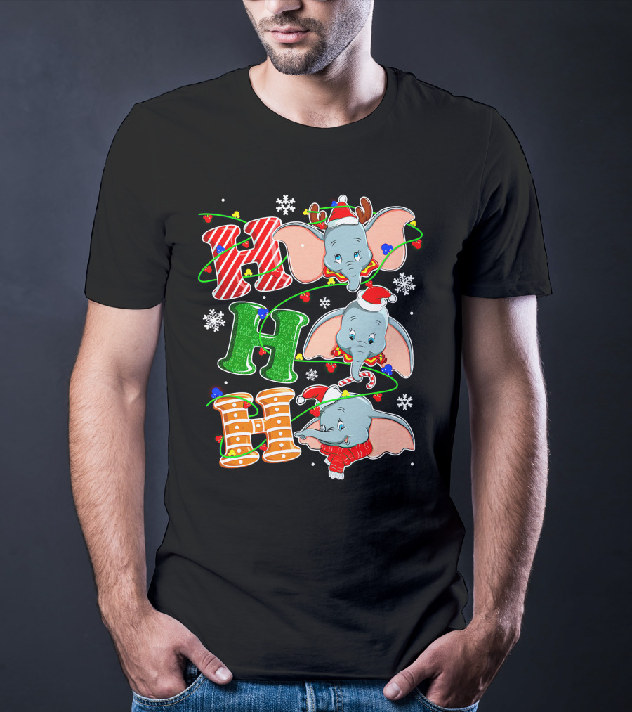 Dumbo Christmas Holiday Cheer With Ho Ho Ho And Festive Decorations T-Shirt