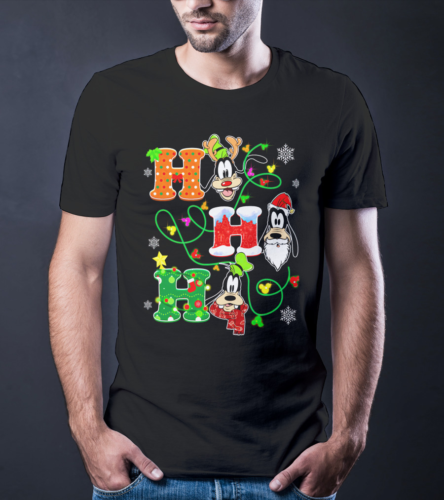 Goofy Christmas Holiday Hhh With Santa Hat And Snowflakes T-Shirt