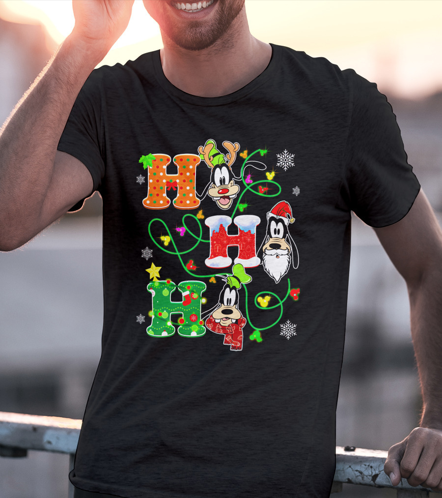 Goofy Christmas Holiday Hhh With Santa Hat And Snowflakes T-Shirt