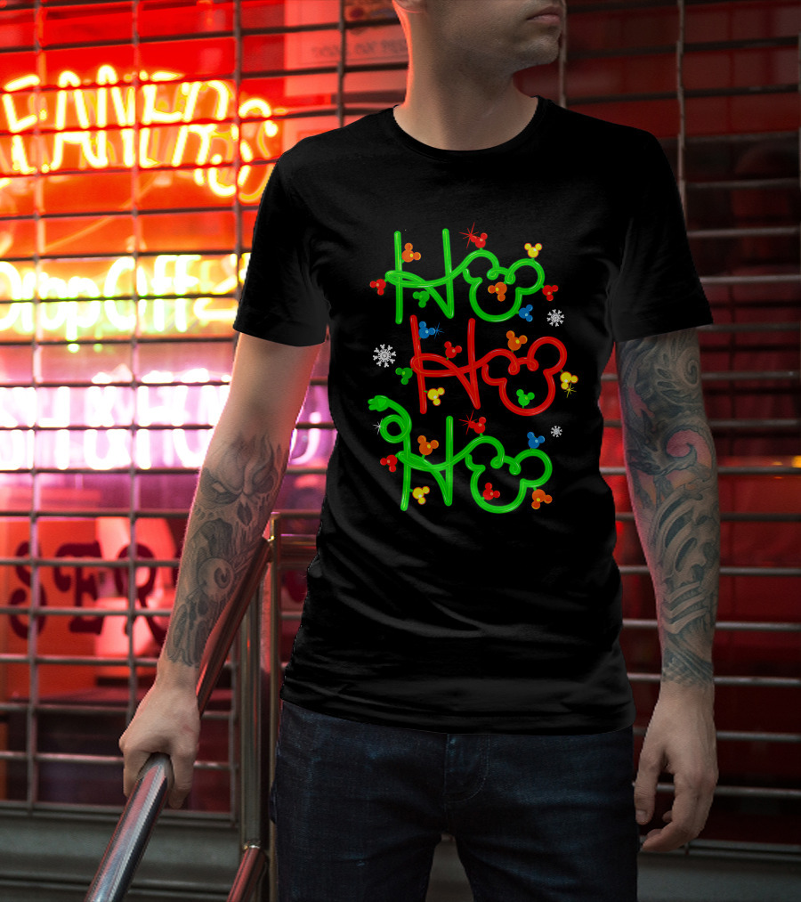 Ho Ho Ho Mickey Head Christmas Lights T-Shirt