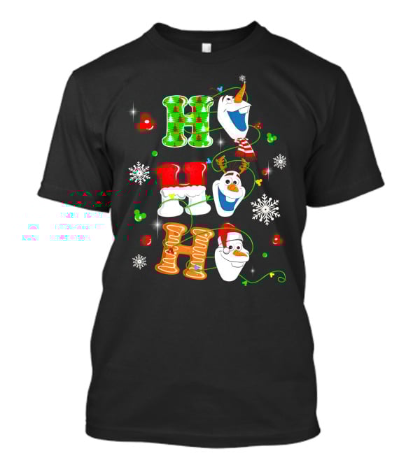 H H H Olaf Snowman With Christmas Trees And Snowflakes Holiday Theme T-Shirt