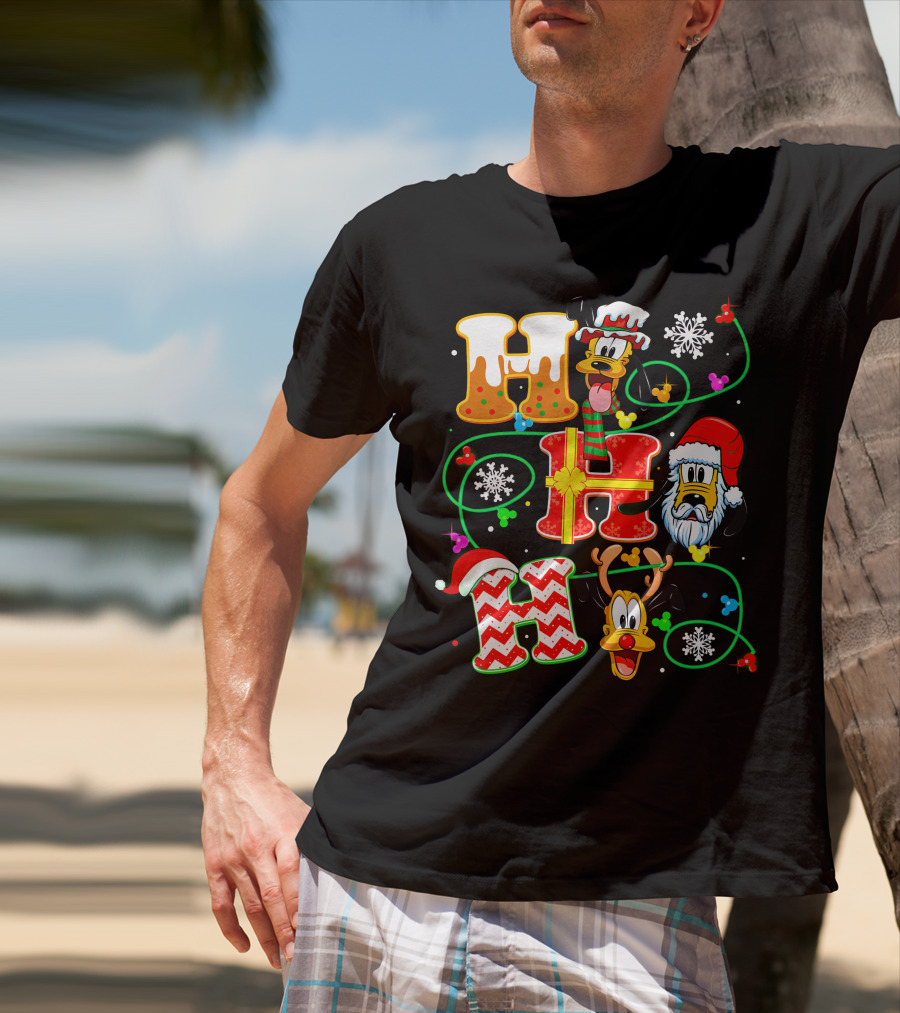 Ho Ho Ho Pluto Christmas Snowflakes Santa Hat Reindeer Holiday Magic T-Shirt