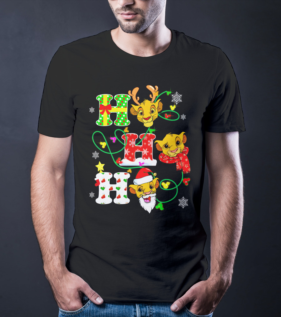 Ho Ho Ho Christmas Simba With Reindeer And Santa Hat T-Shirt