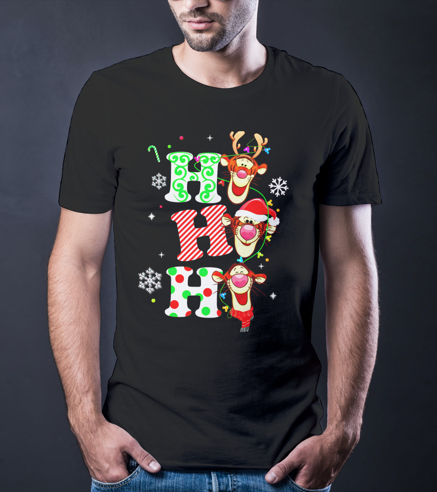 Ho Ho Ho Tigger Christmas Reindeer Santa Snowflakes T-Shirt