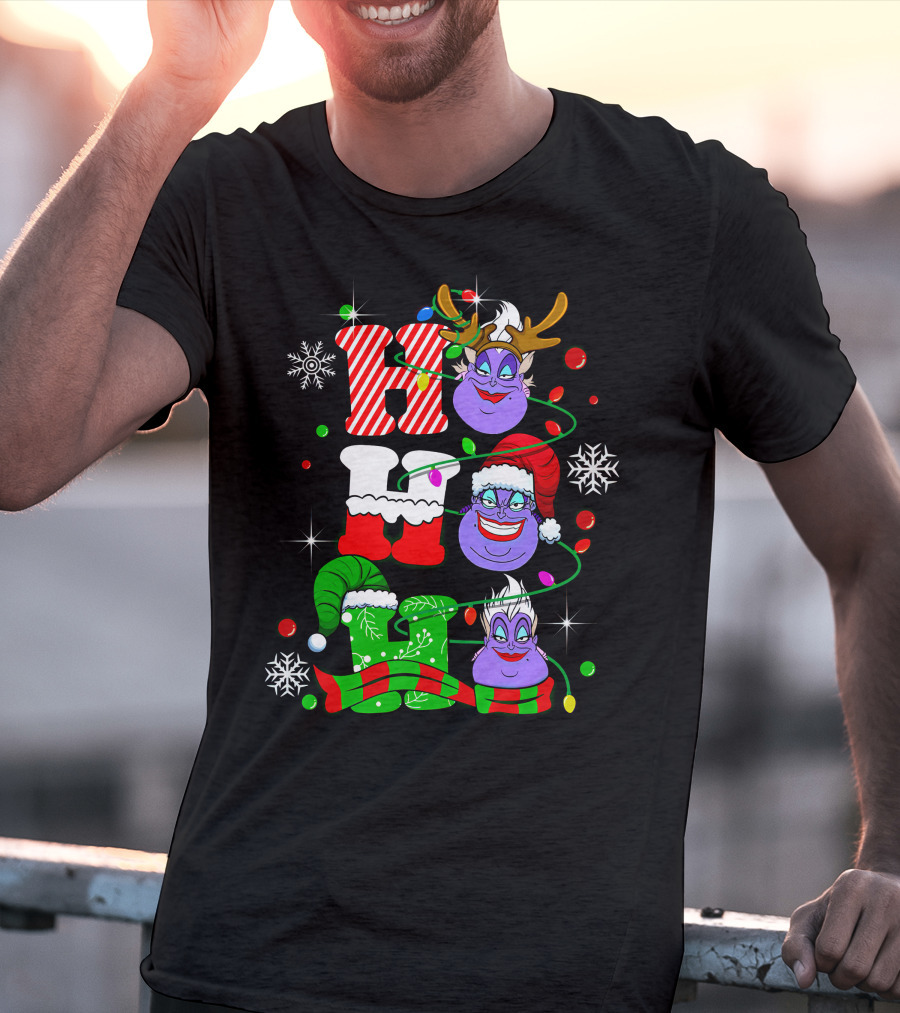 Ho Ho Ho Ursula Christmas Reindeer Santa Hats And Snowflakes T-Shirt