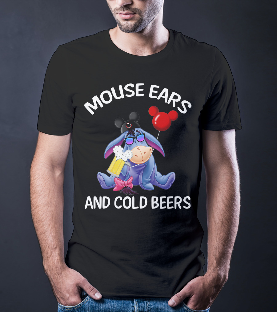 Mouse Ears And Cold Beers Eeyore With Mickey Hat And Balloon T-Shirt