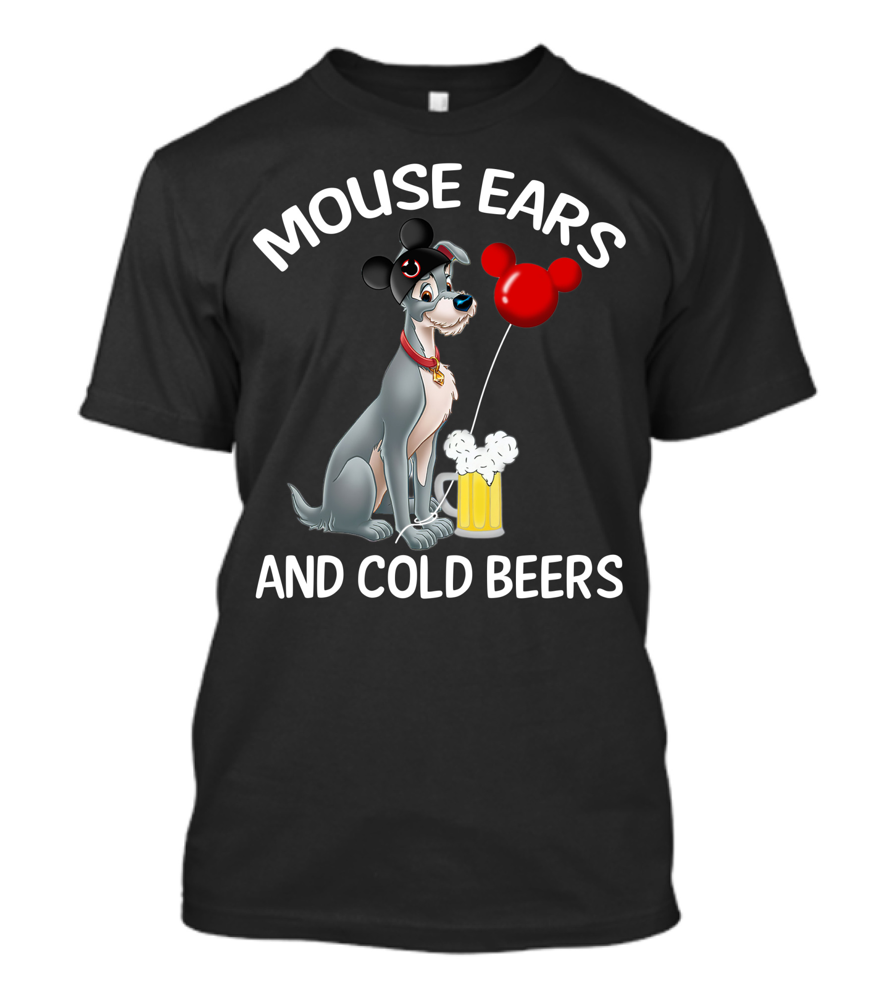 Mouse Ears And Cold Beers Dog With Balloon And Beer Mug T-Shirt