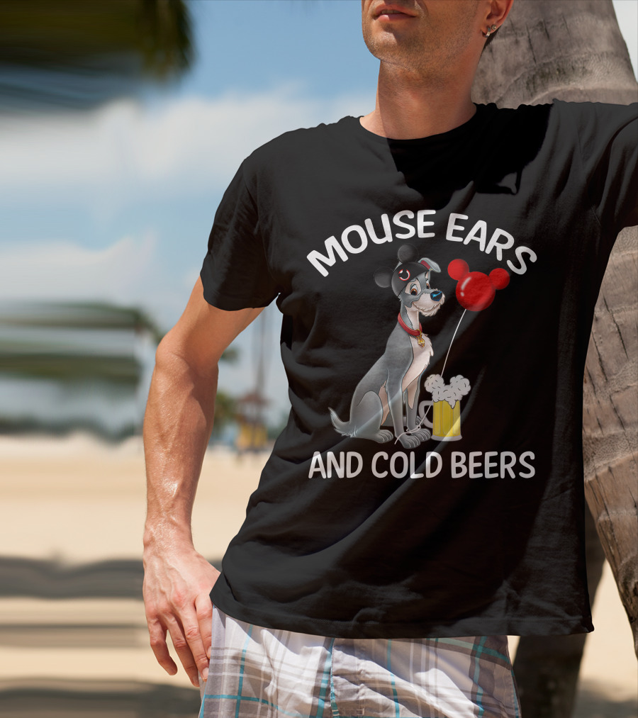 Mouse Ears And Cold Beers Dog With Balloon And Beer Mug T-Shirt