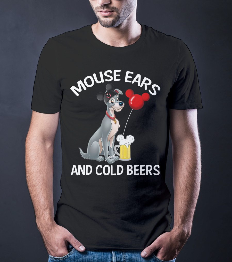 Mouse Ears And Cold Beers Dog With Balloon And Beer Mug T-Shirt