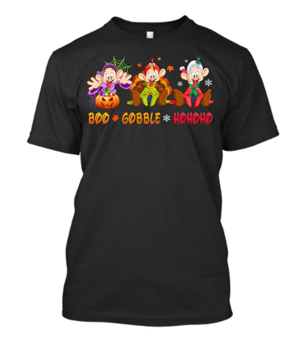 Boo Gobble Hohoho Dopey Halloween Thanksgiving Christmas Holiday Trio T-Shirt