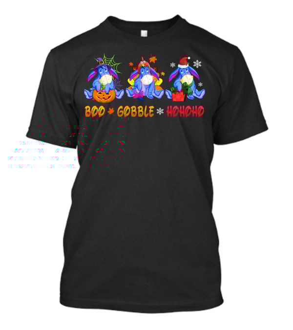 Boo Gobble Hohoho Eeyore Halloween Thanksgiving Christmas T-Shirt