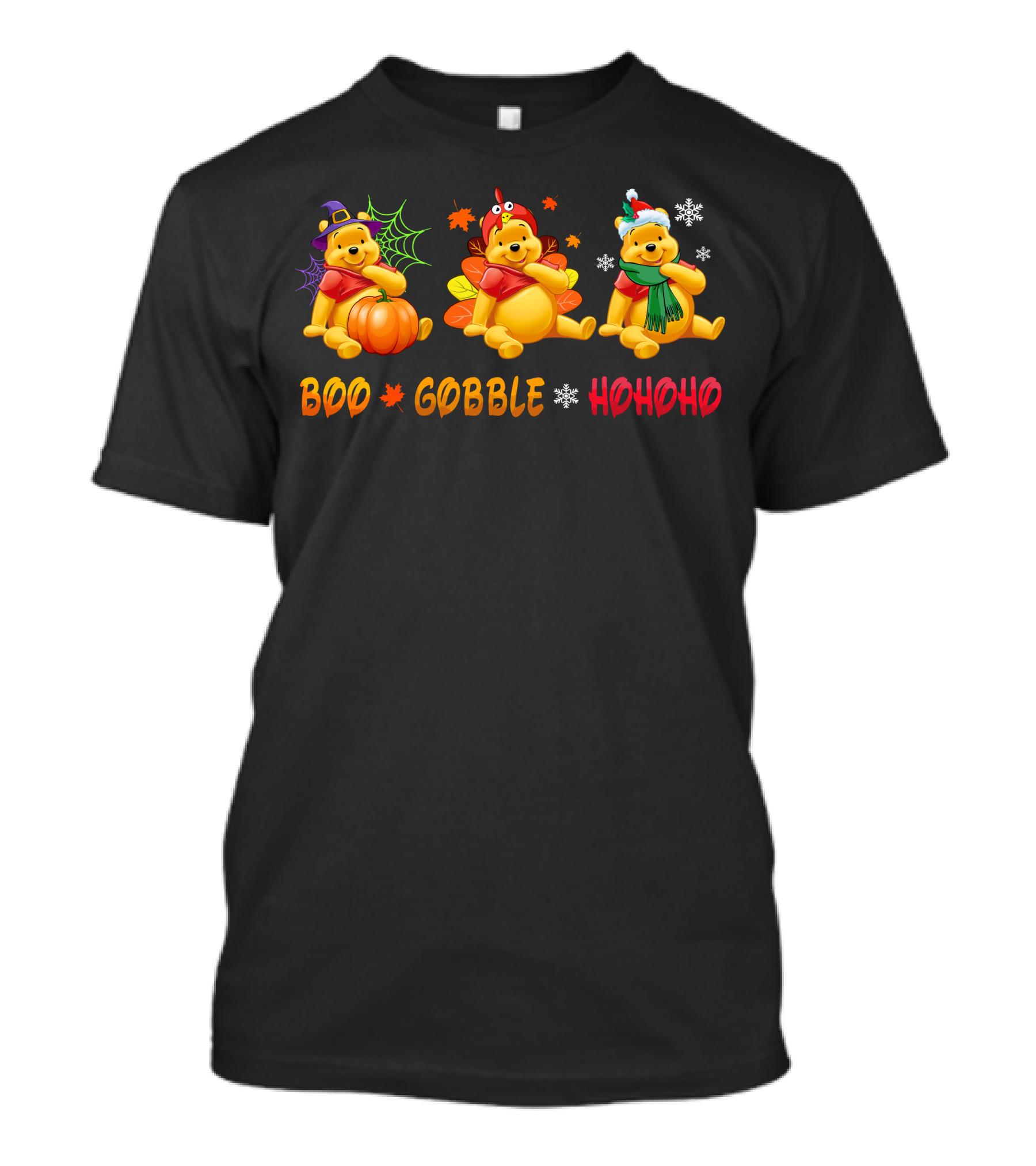 Boo Gobble Hohoho Pooh Halloween Thanksgiving Christmas T-Shirt