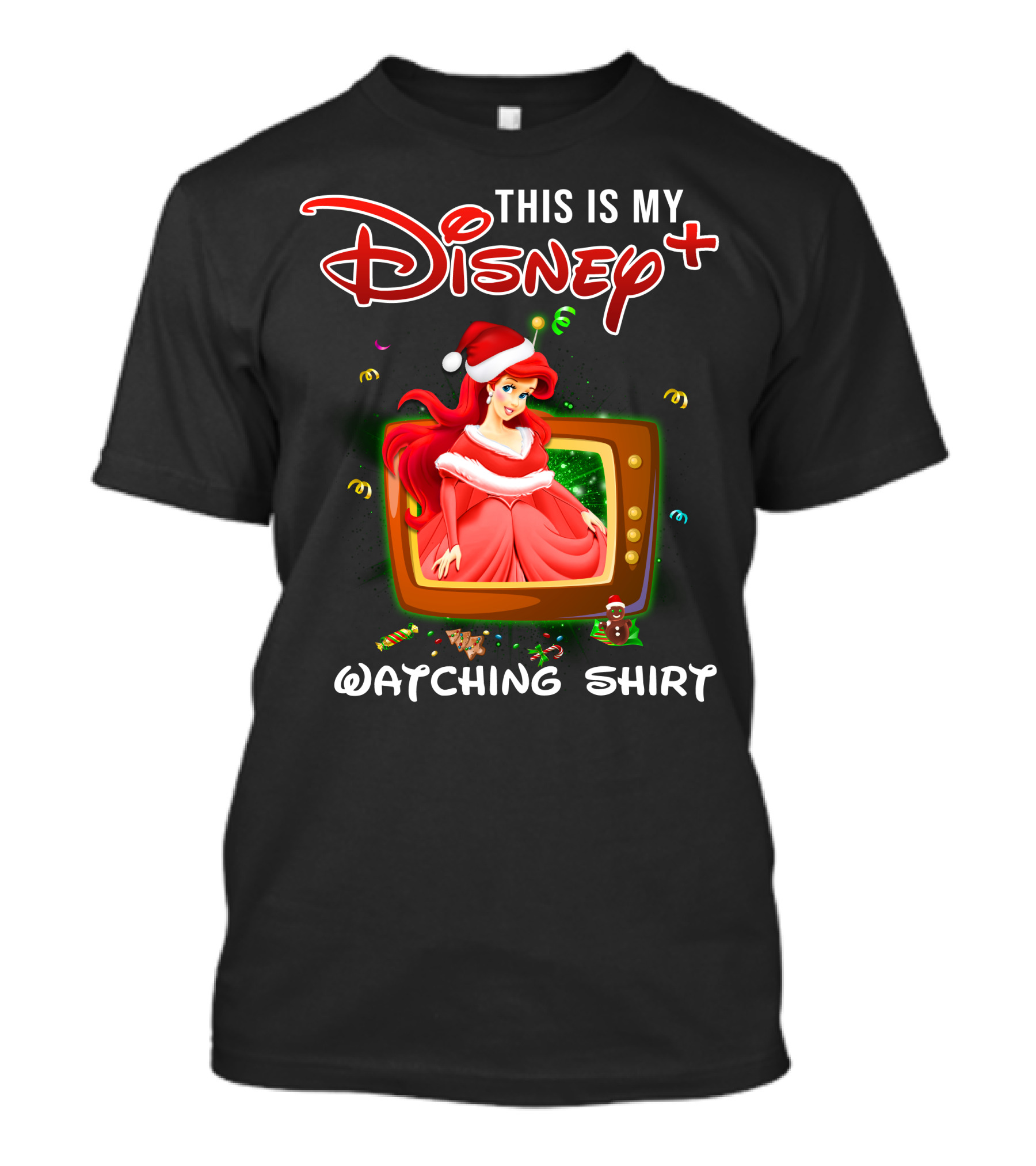 This Is My Disney+ Watching Shirt Ariel Holiday Santa Hat T-Shirt