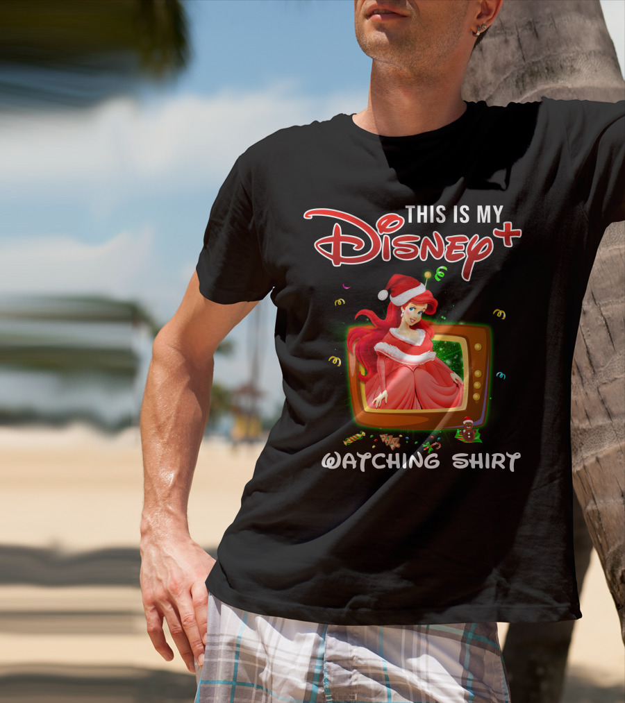 This Is My Disney+ Watching Shirt Ariel Holiday Santa Hat T-Shirt