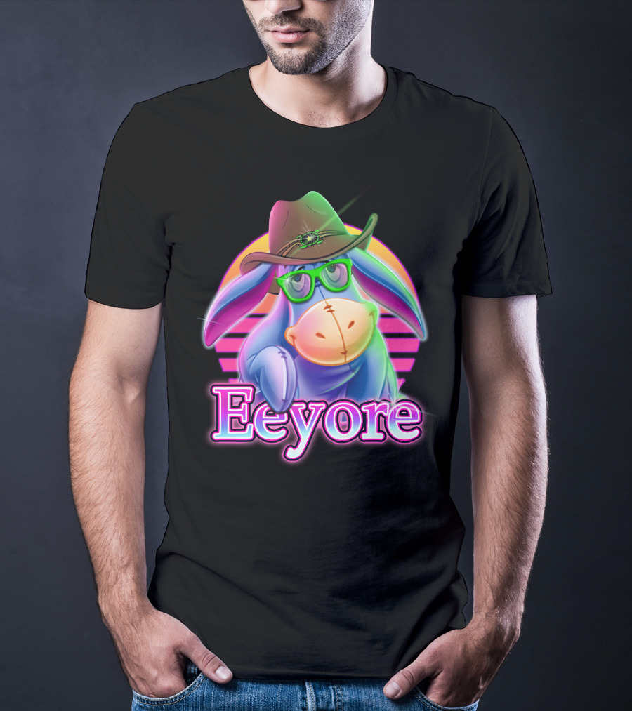 Eeyore Cowboy Hat Neon Retro Glasses Style T-Shirt