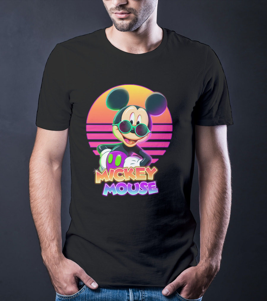 Mickey Mouse Retro Neon Style Sunglasses Sunset T-Shirt