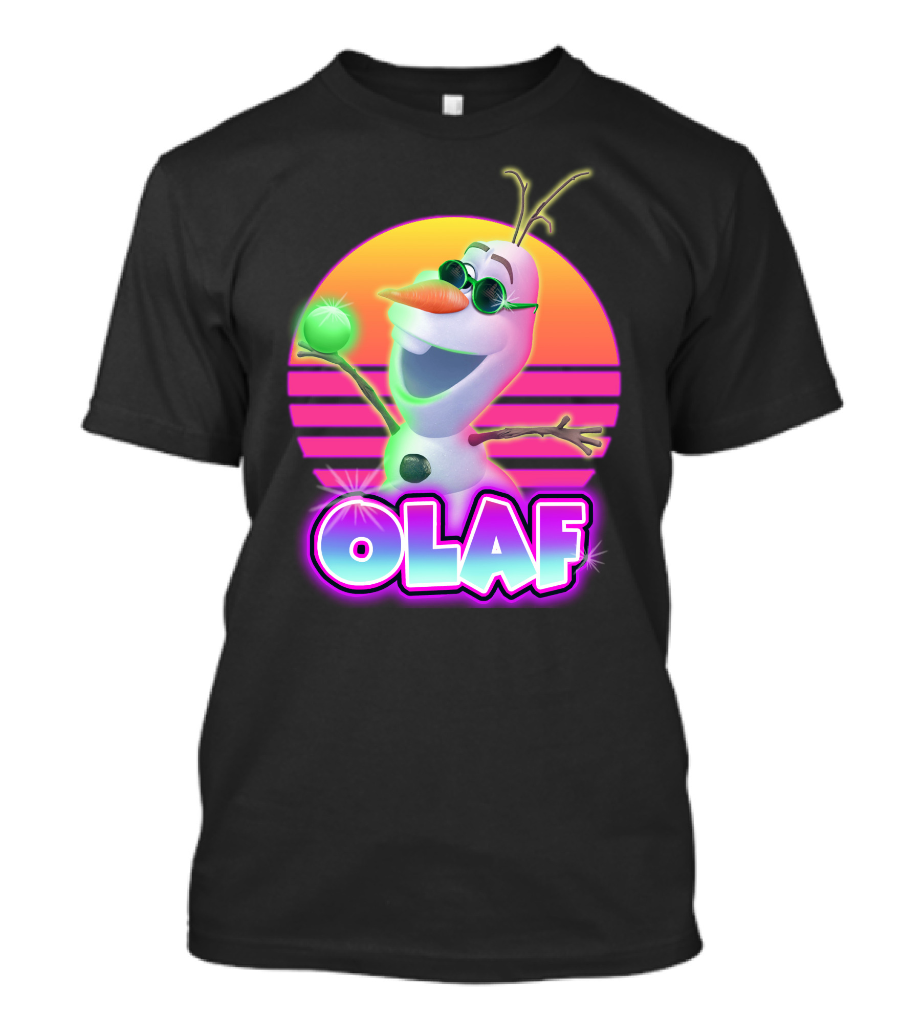 Olaf Retro Neon Sunset Glow With Sunglasses And Smile T-Shirt