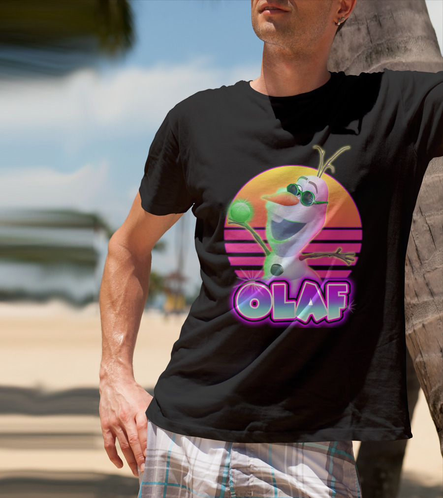 Olaf Retro Neon Sunset Glow With Sunglasses And Smile T-Shirt