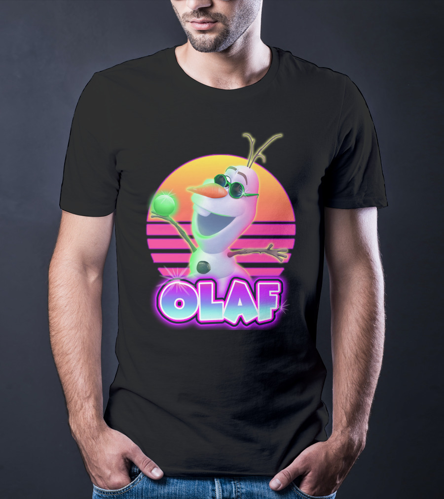 Olaf Retro Neon Sunset Glow With Sunglasses And Smile T-Shirt