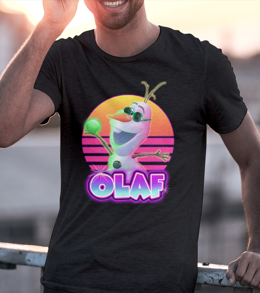 Olaf Retro Neon Sunset Glow With Sunglasses And Smile T-Shirt