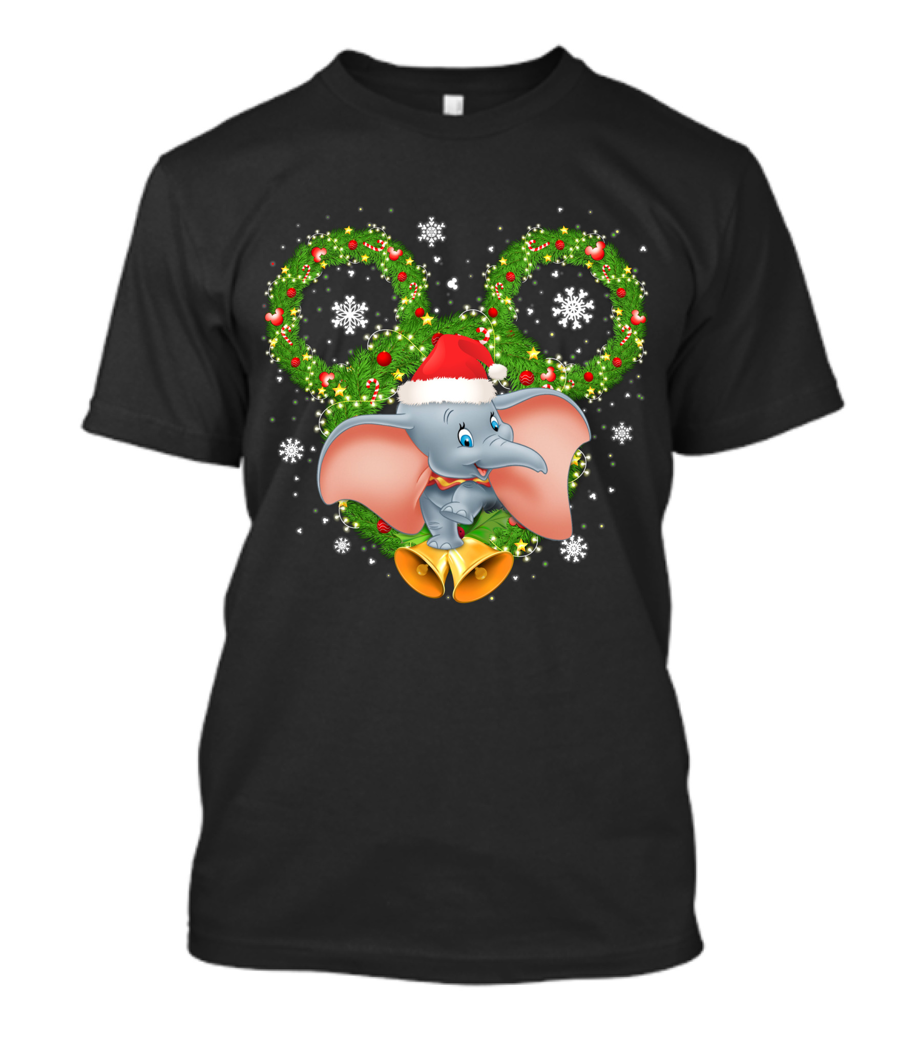 Dumbo Christmas Santa Hat Holiday Wreath Snowflakes T-Shirt