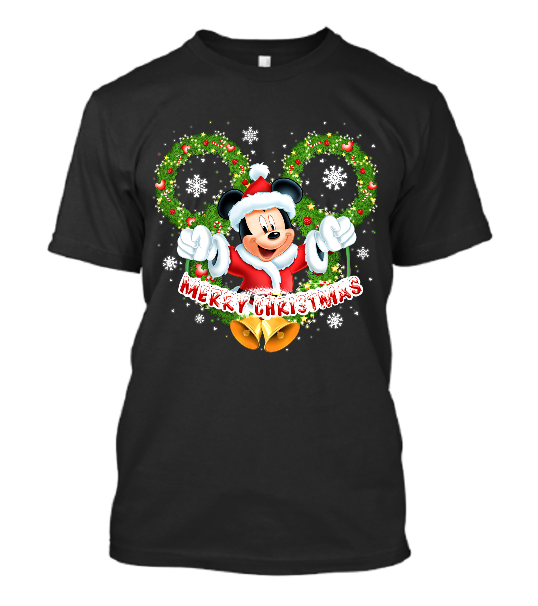 Mickey Mouse Merry Christmas Wreaths And Snowflakes T-Shirt