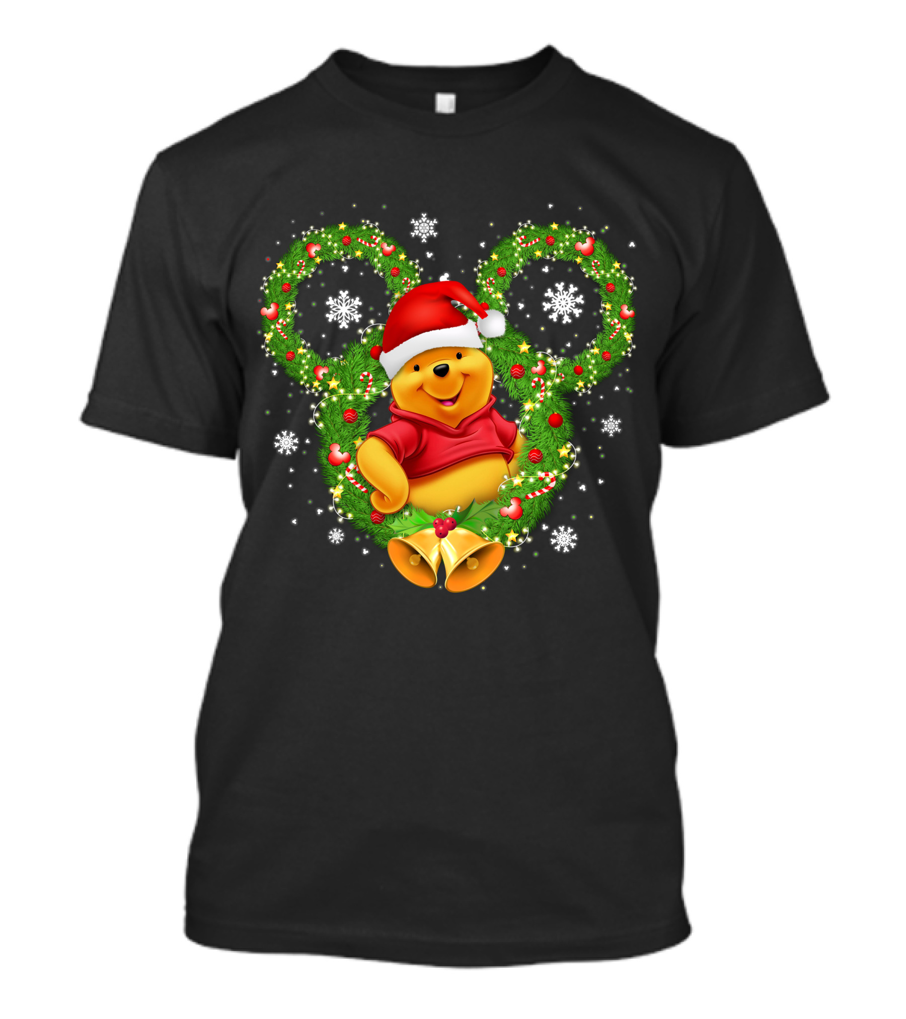 Winnie The Pooh Christmas Mickey Wreath Santa Hat Snowflakes T-Shirt