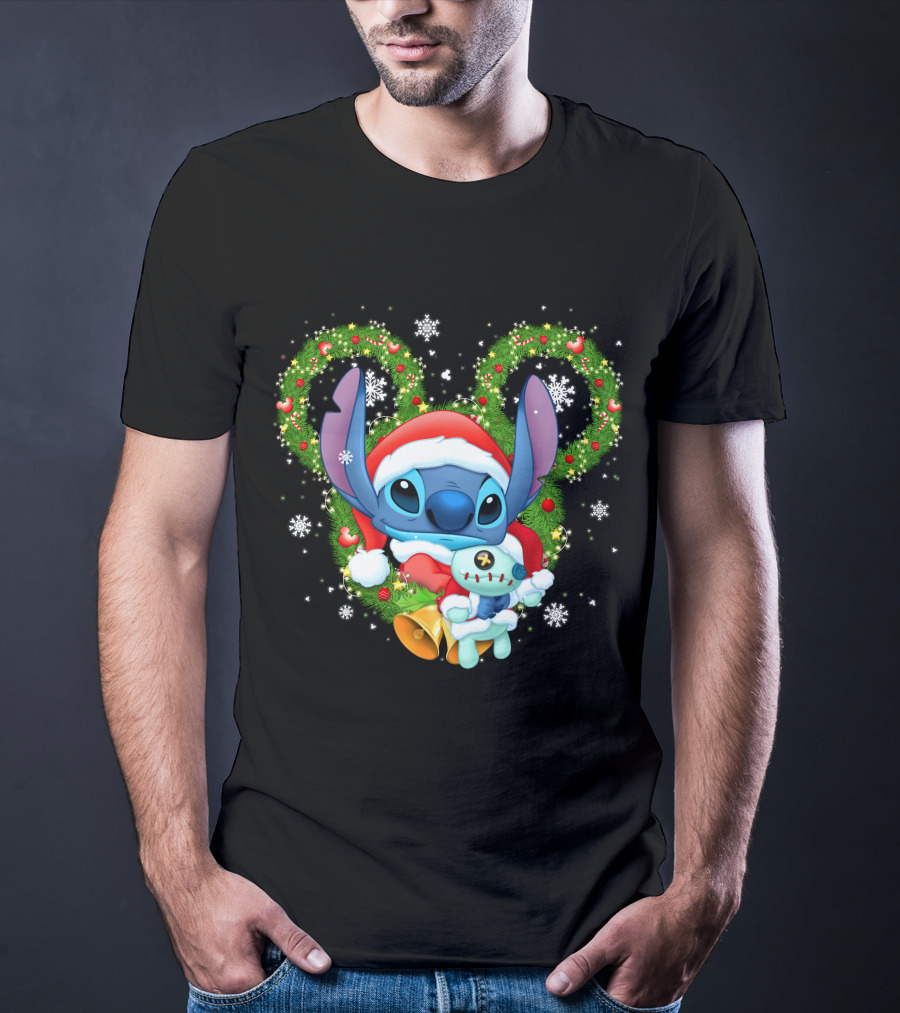 Stitch Santa Christmas Wreath Lilo And Stitch Disney Holiday T-Shirt