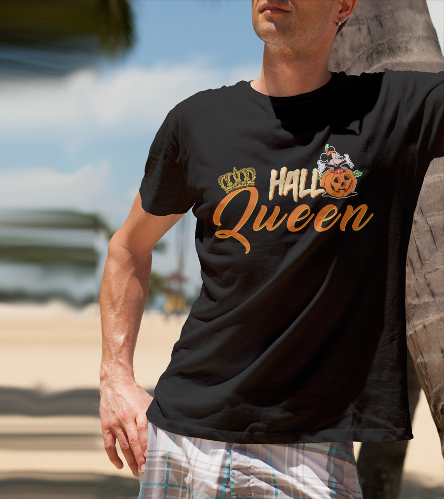 Hall Queen Crown Pumpkin Skeleton Halloween T-Shirt