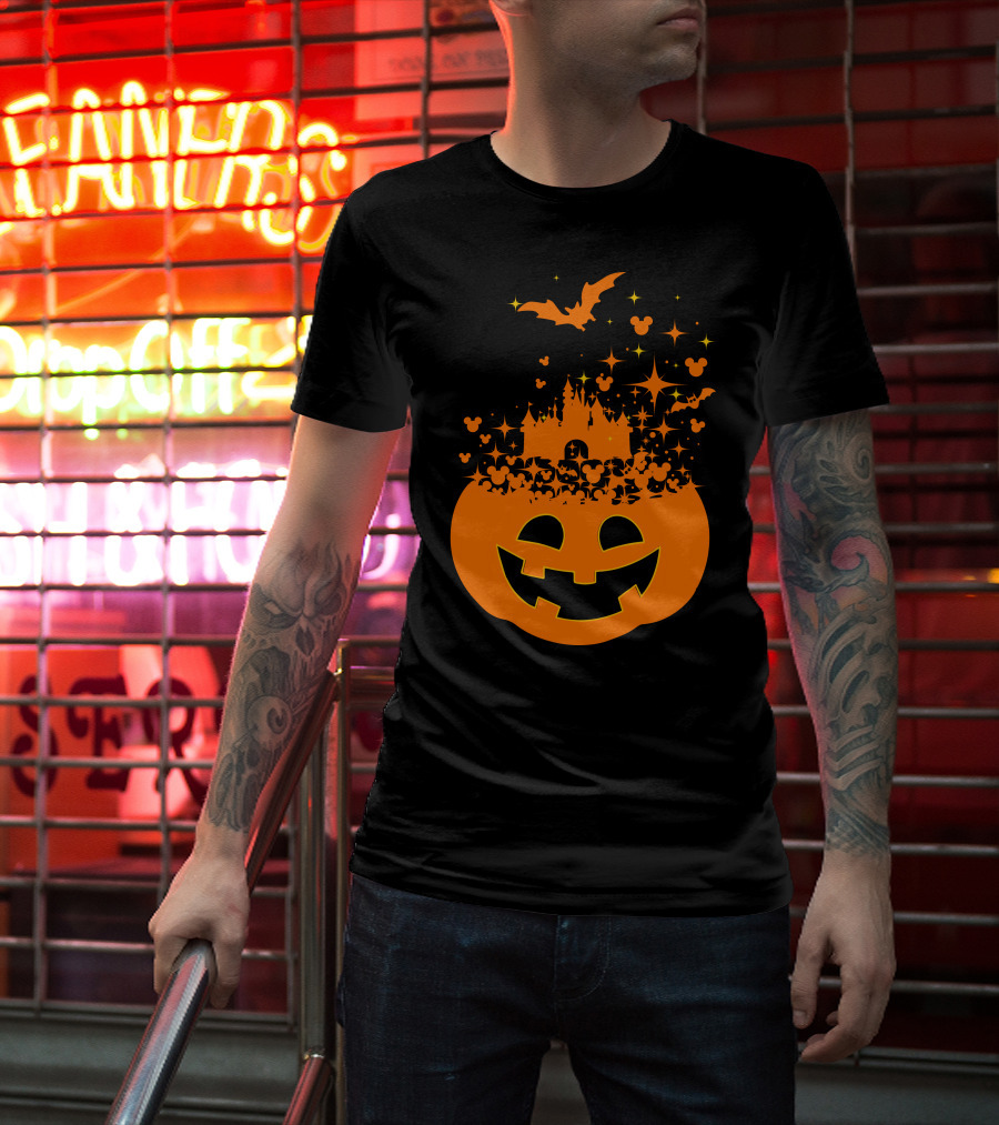 Halloween 74 Magic Pumpkin Castle And Mickey Bat Nightfall T-Shirt