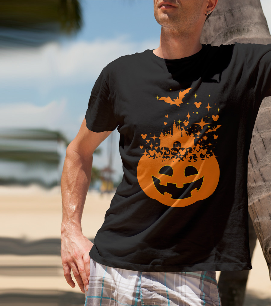 Halloween 74 Magic Pumpkin Castle And Mickey Bat Nightfall T-Shirt