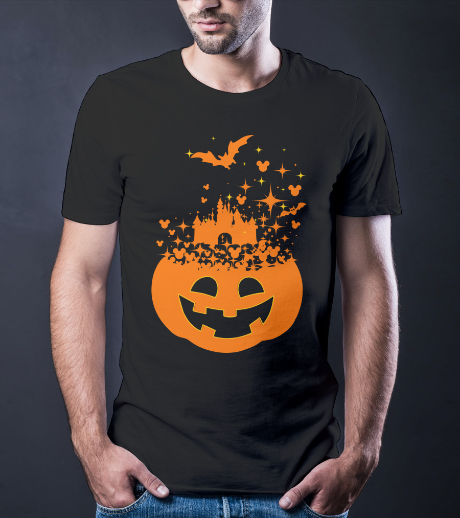 Halloween 74 Magic Pumpkin Castle And Mickey Bat Nightfall T-Shirt