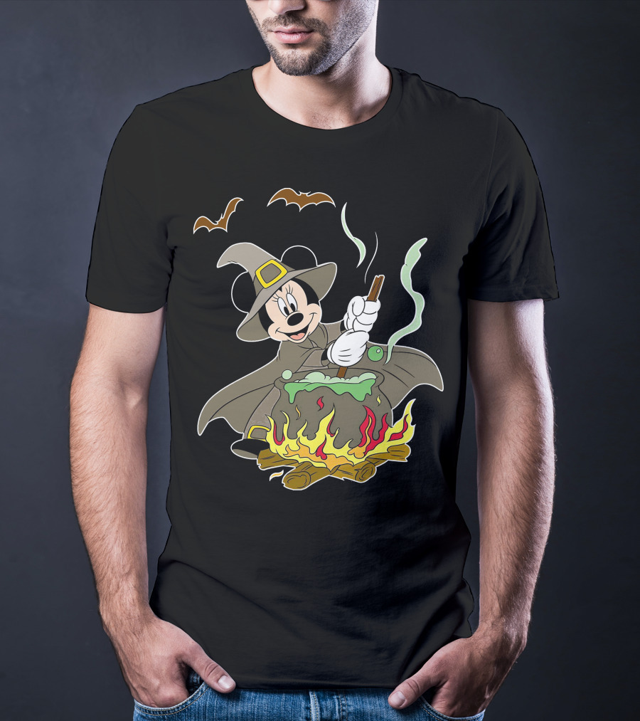 Halloween 92 Minnie Mouse Witch Cauldron And Bats T-Shirt