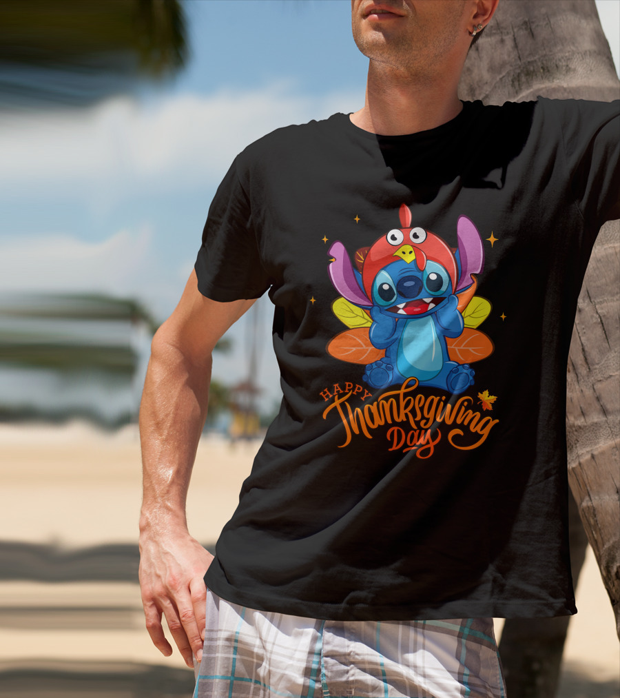 Happy Thanksgiving Day - Stitch Turkey Hat Leaves T-Shirt