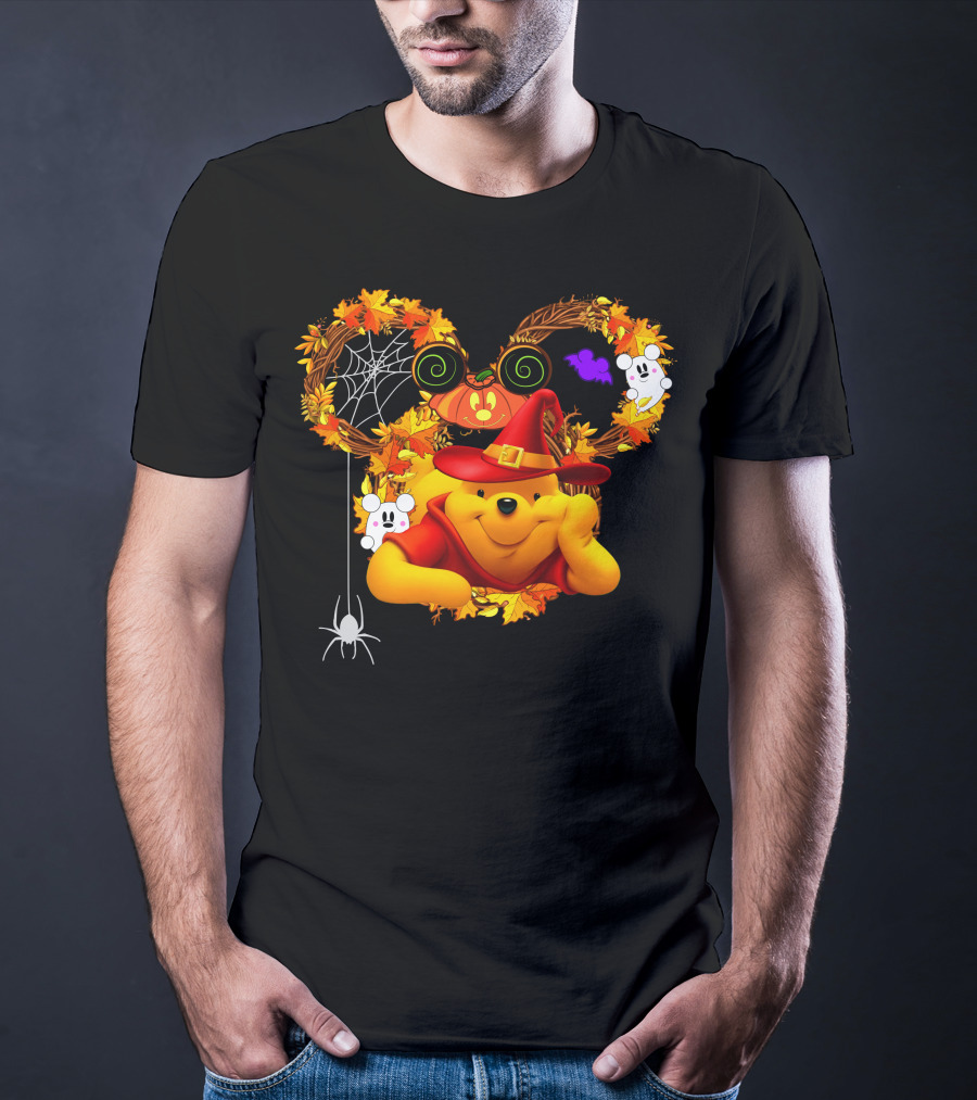 Pooh Halloween Witch Pumpkin Spider Ghosts Autumn Leaves T-Shirt