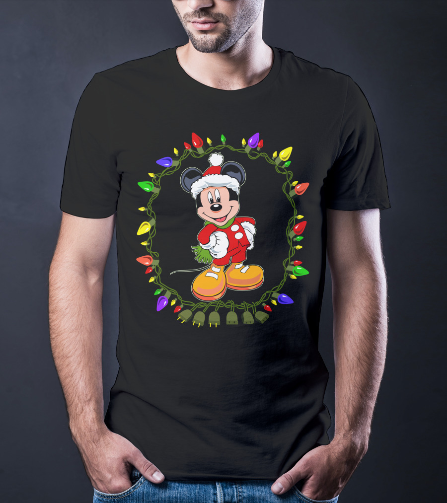 Merry Christmas 97 Mickey Mouse Lights And Santa Hat T-Shirt