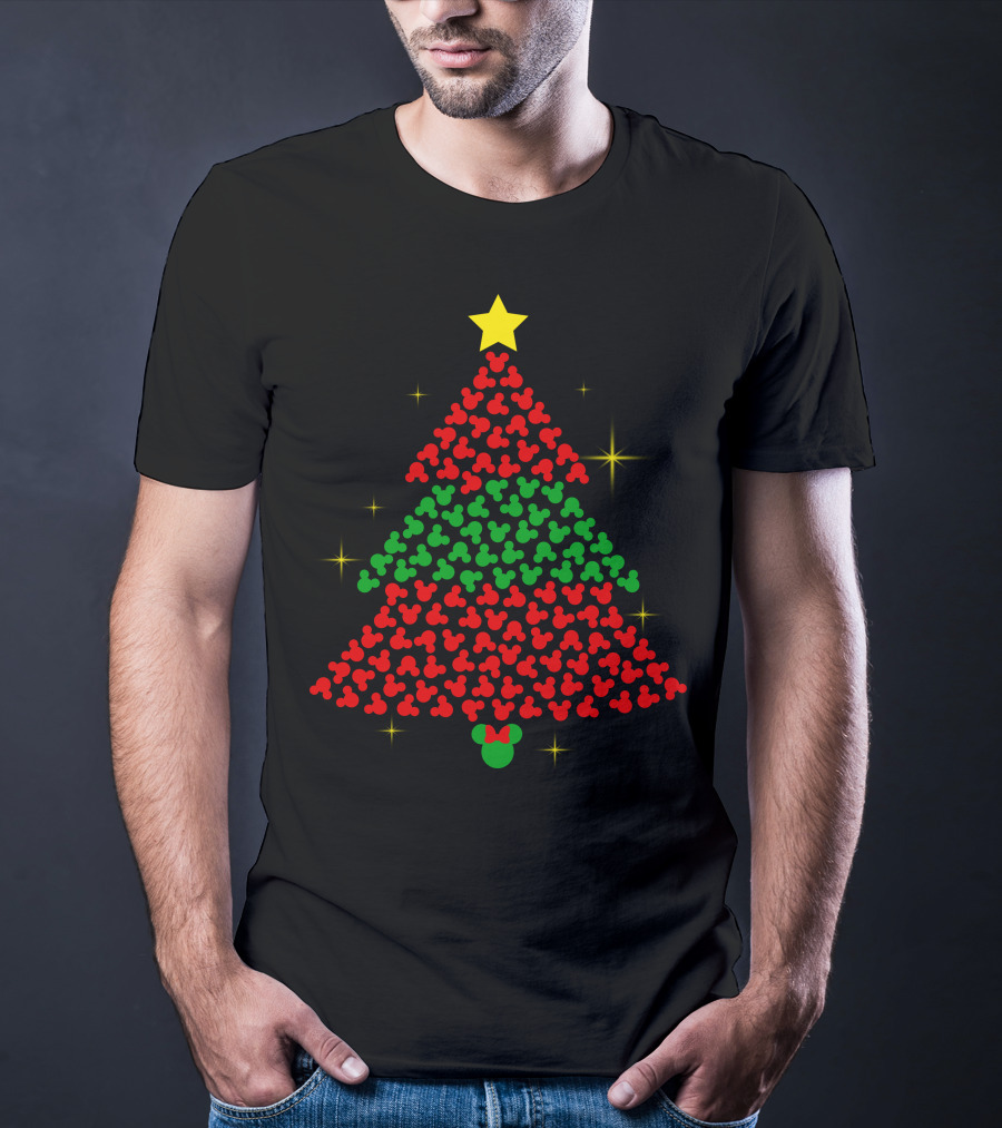 Mickey Christmas Tree With Star And Sparkles T-Shirt