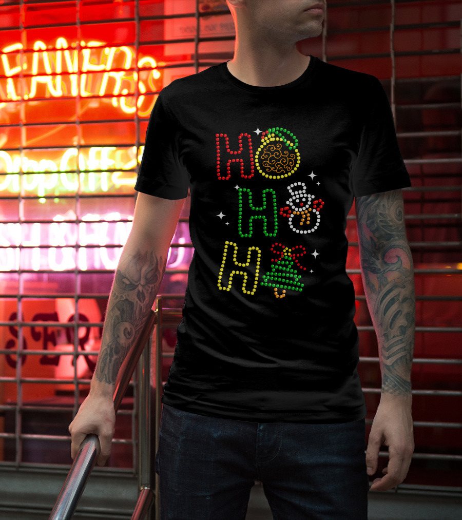 Ho Ho Ho Merry Christmas 56 Santa Snowman Tree T-Shirt