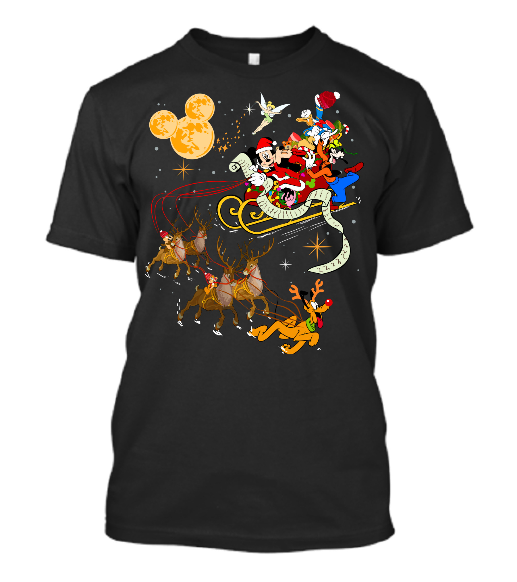 Mickey And Friends Christmas Sleigh Ride With Santa And Reindeer T-Shirt