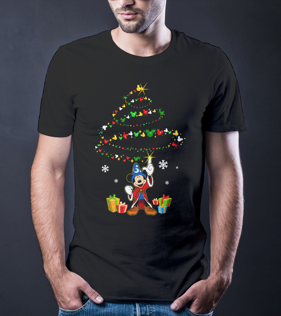 Sorcerer Mickey Mouse Christmas Tree Magic And Presents T-Shirt