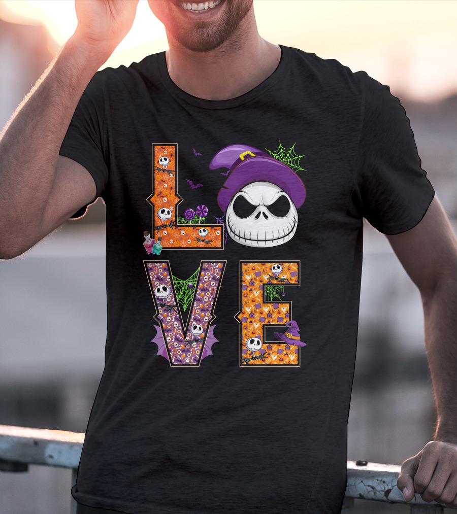 Jack Skellington Love Halloween Potion Hat Spider Webs T-Shirt