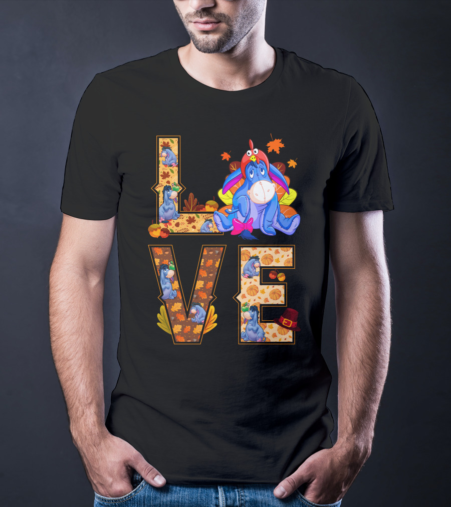 Eeyore Love Fall Leaves Pumpkins Thanksgiving T-Shirt