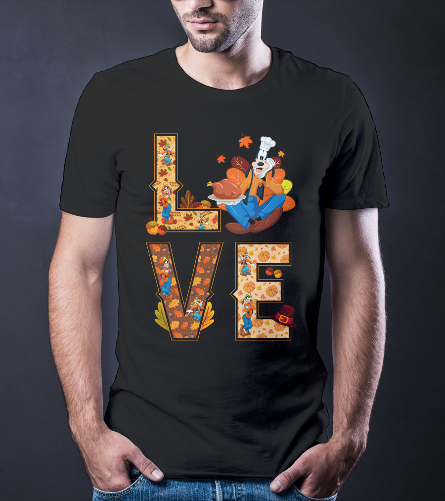 Goofy Love Fall Thanksgiving Leaves Turkey Chef Hat T-Shirt